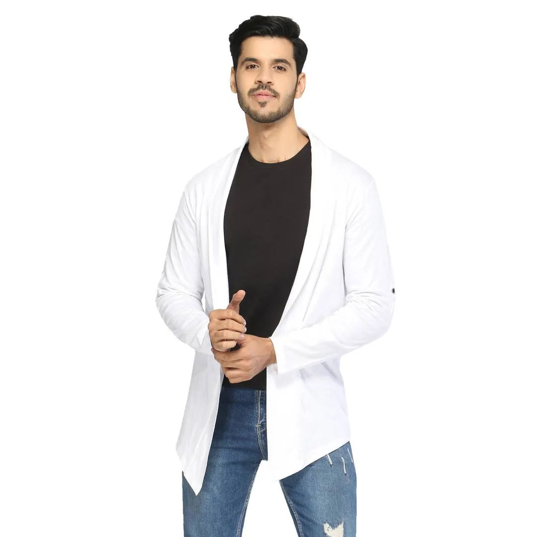 Stylish White Cotton Solid Shrug For Men