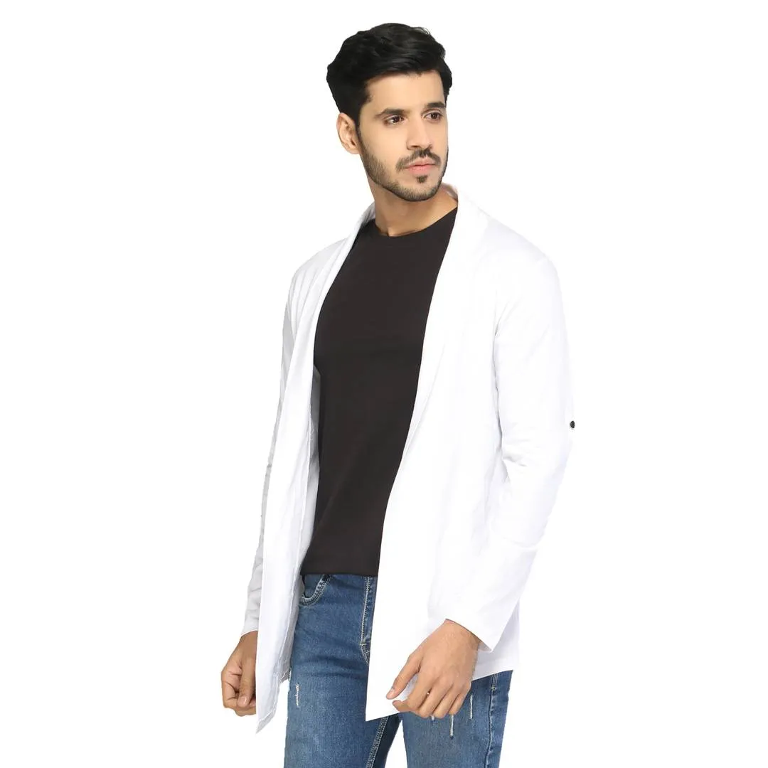 Stylish White Cotton Solid Shrug For Men