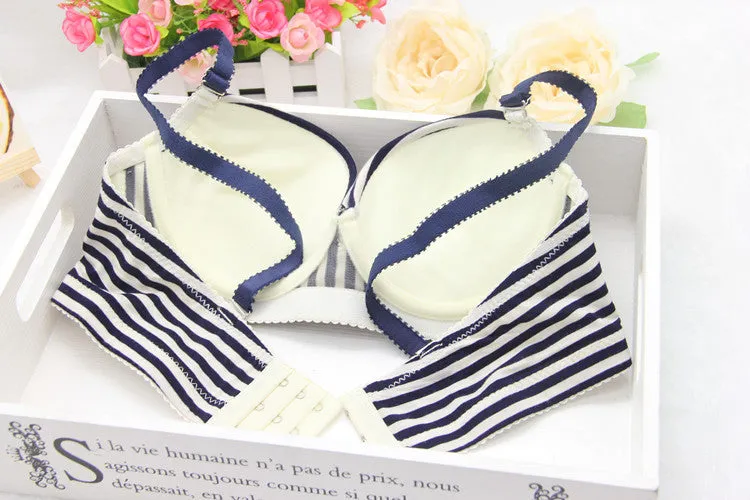 Summer young girl stripe deep-v Bra set Women bowknot underwear bra brief sets lingerie set underclothes sexy lingerie