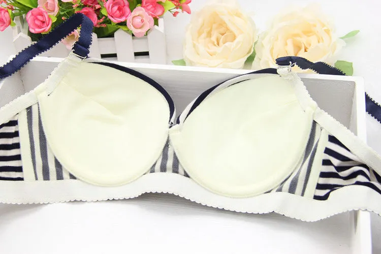 Summer young girl stripe deep-v Bra set Women bowknot underwear bra brief sets lingerie set underclothes sexy lingerie