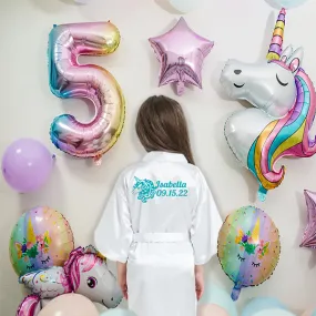 Unicorn Birthday Robes, Personalized Kids Robes with Unicorn Design, Birthday Party Robes, Sleepover Robes, Kids Bathrobes