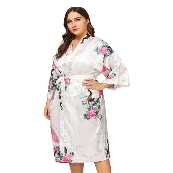 White Mommy and Me Robes, Floral, Satin Feel