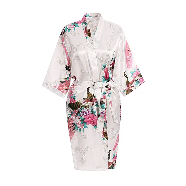 White Mommy and Me Robes, Floral, Satin Feel