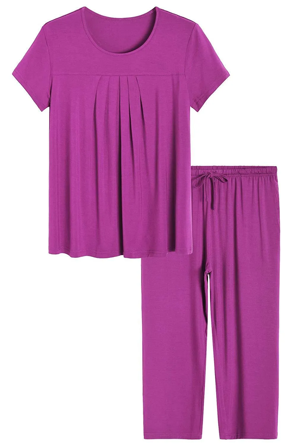 Women's Bamboo Pajamas Pleated Top and Capris Pjs Set