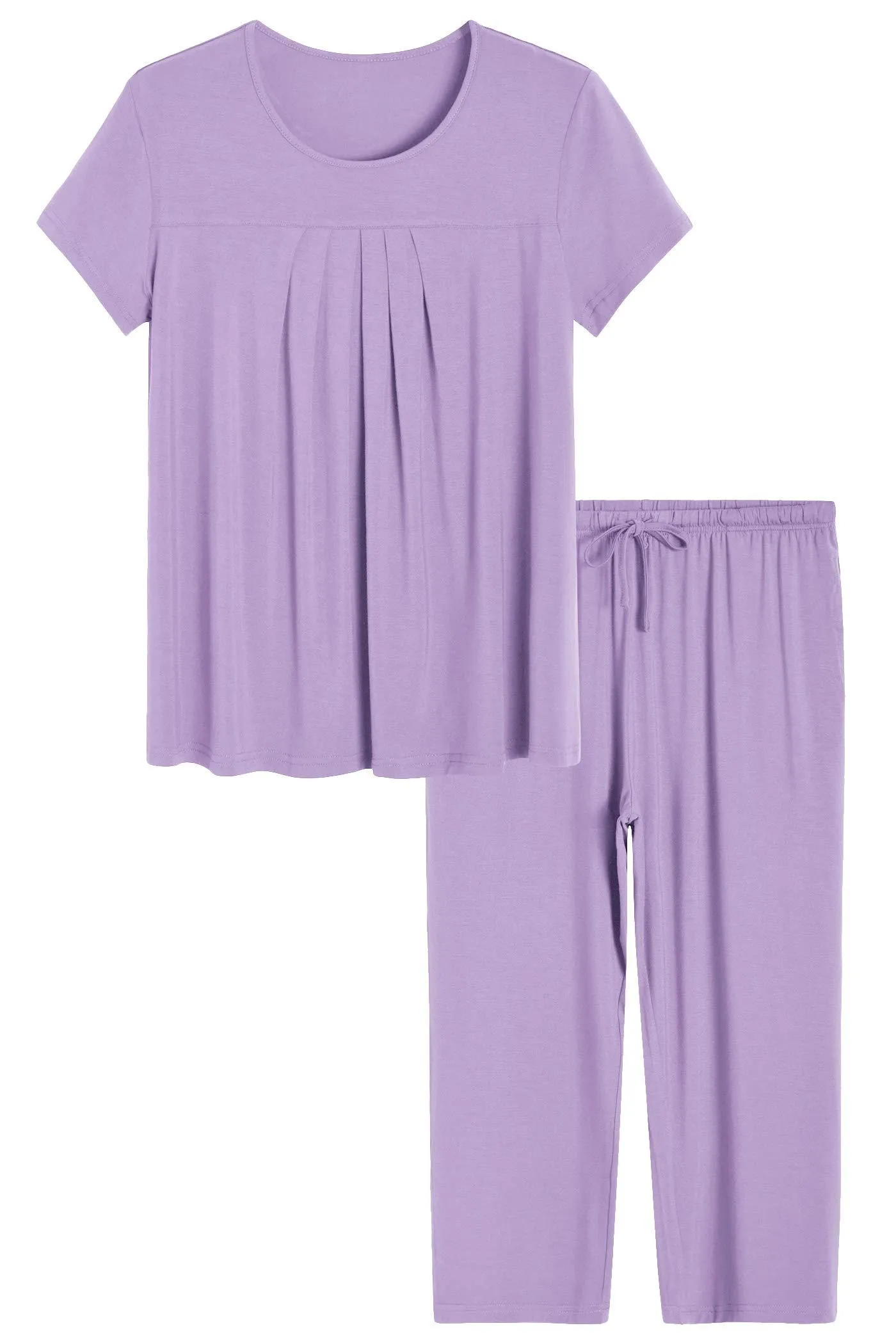 Women's Bamboo Pajamas Pleated Top and Capris Pjs Set