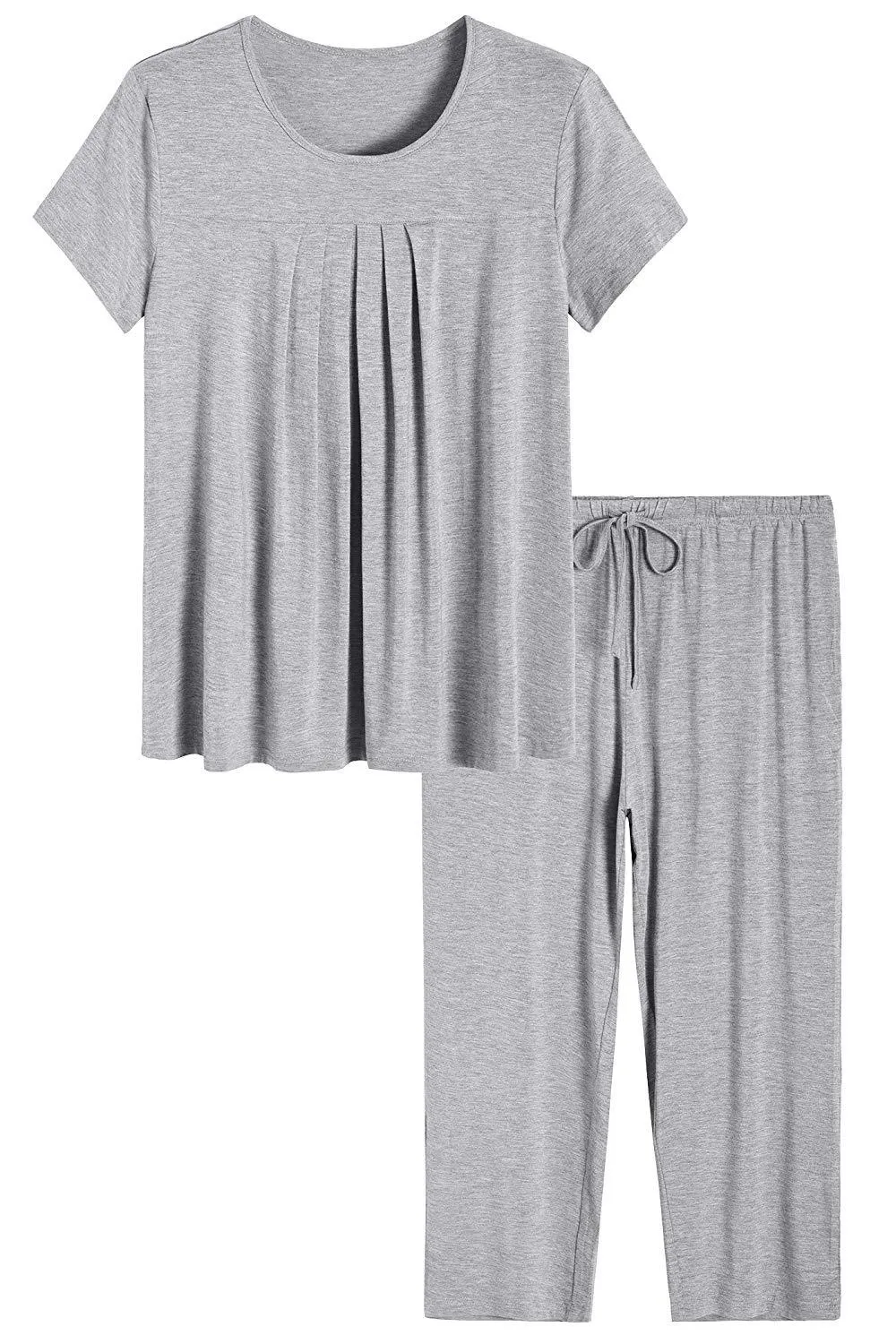 Women's Bamboo Pajamas Pleated Top and Capris Pjs Set