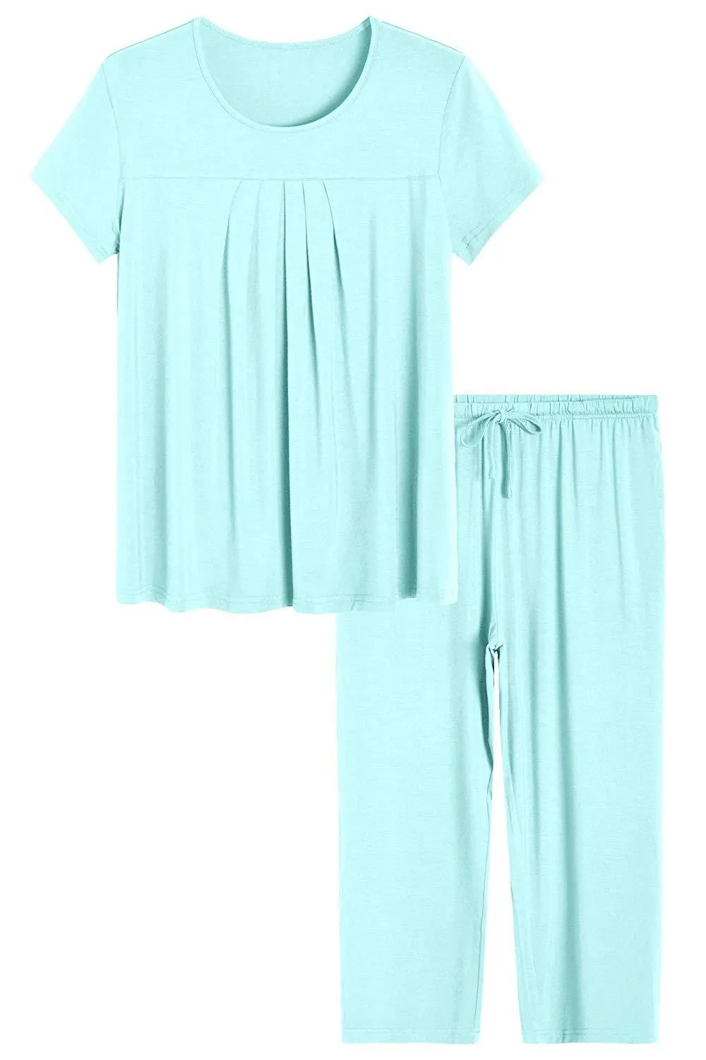 Women's Bamboo Pajamas Pleated Top and Capris Pjs Set