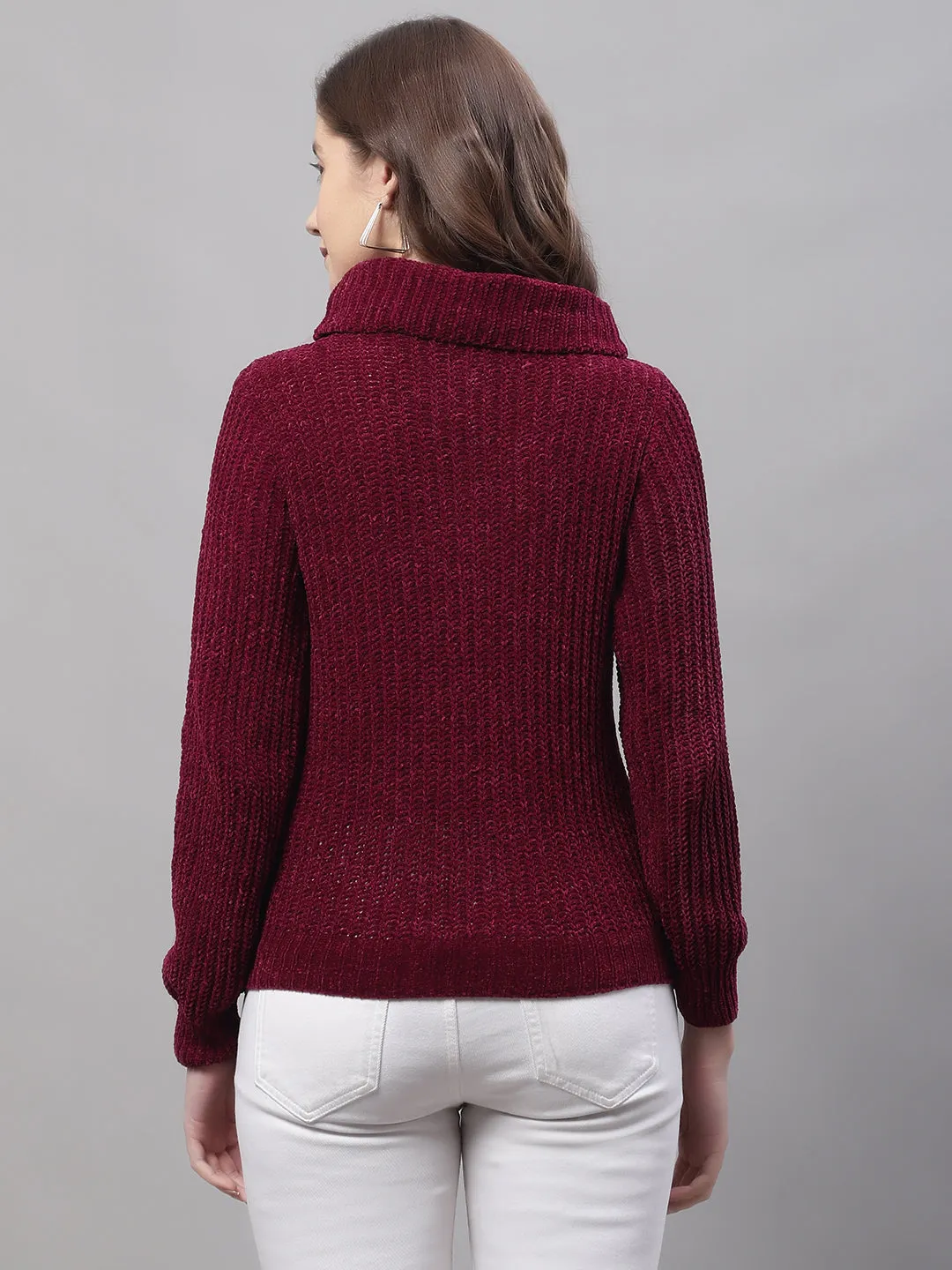 Women's Casual  Maroon Turtle neck Pullover Sweater