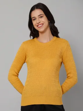 Women's Casual  Mustard Round neck Pullover Sweater