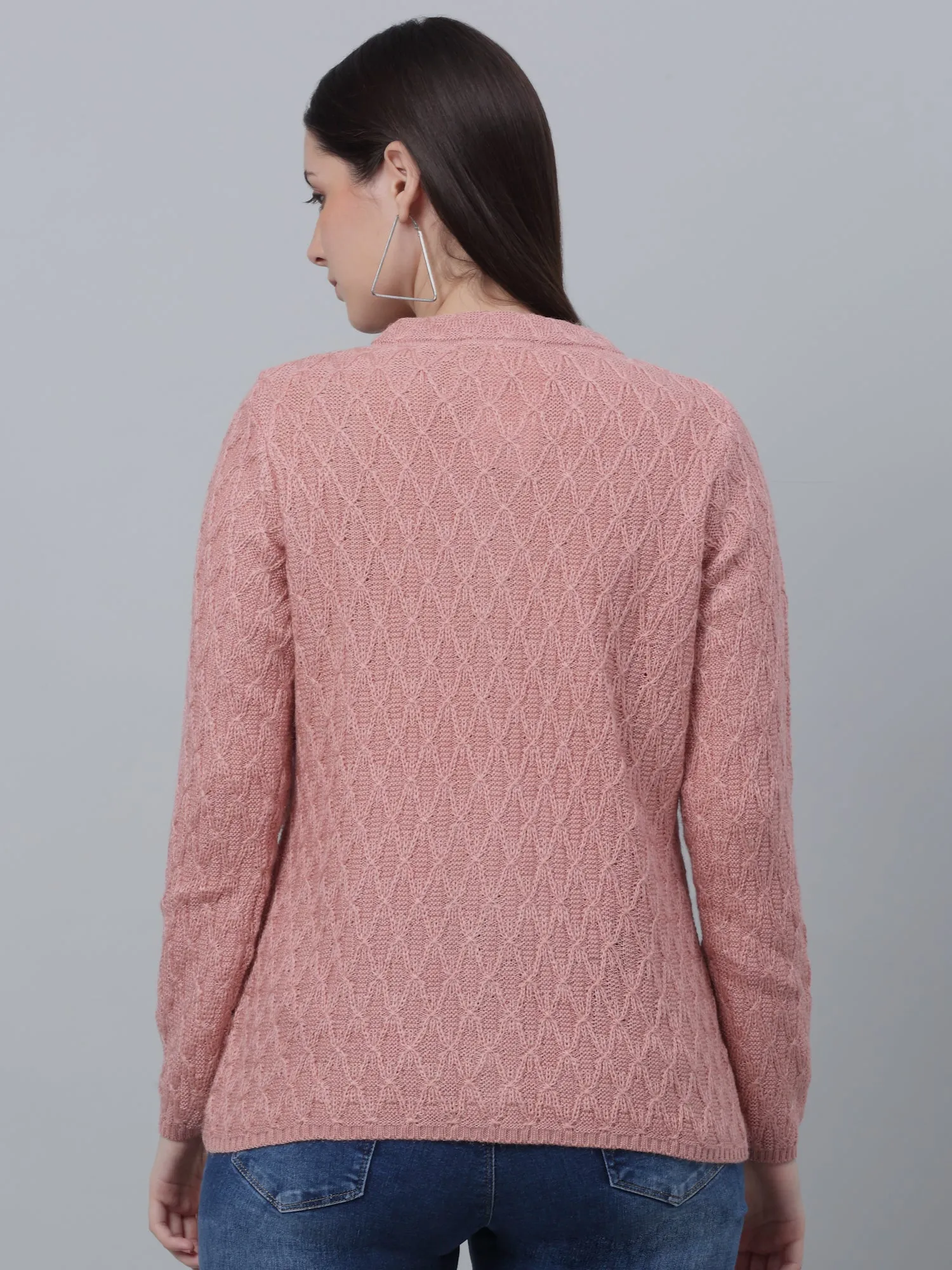 Women's Casual  Pink Round neck Cardigan Sweater