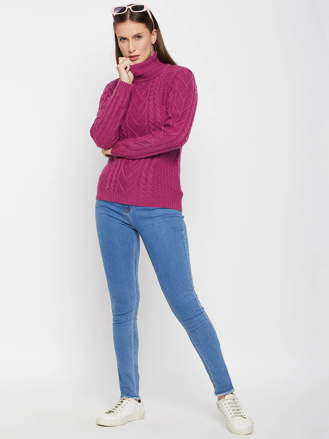 Women's Casual  Purple Turtle neck Pullover Sweater