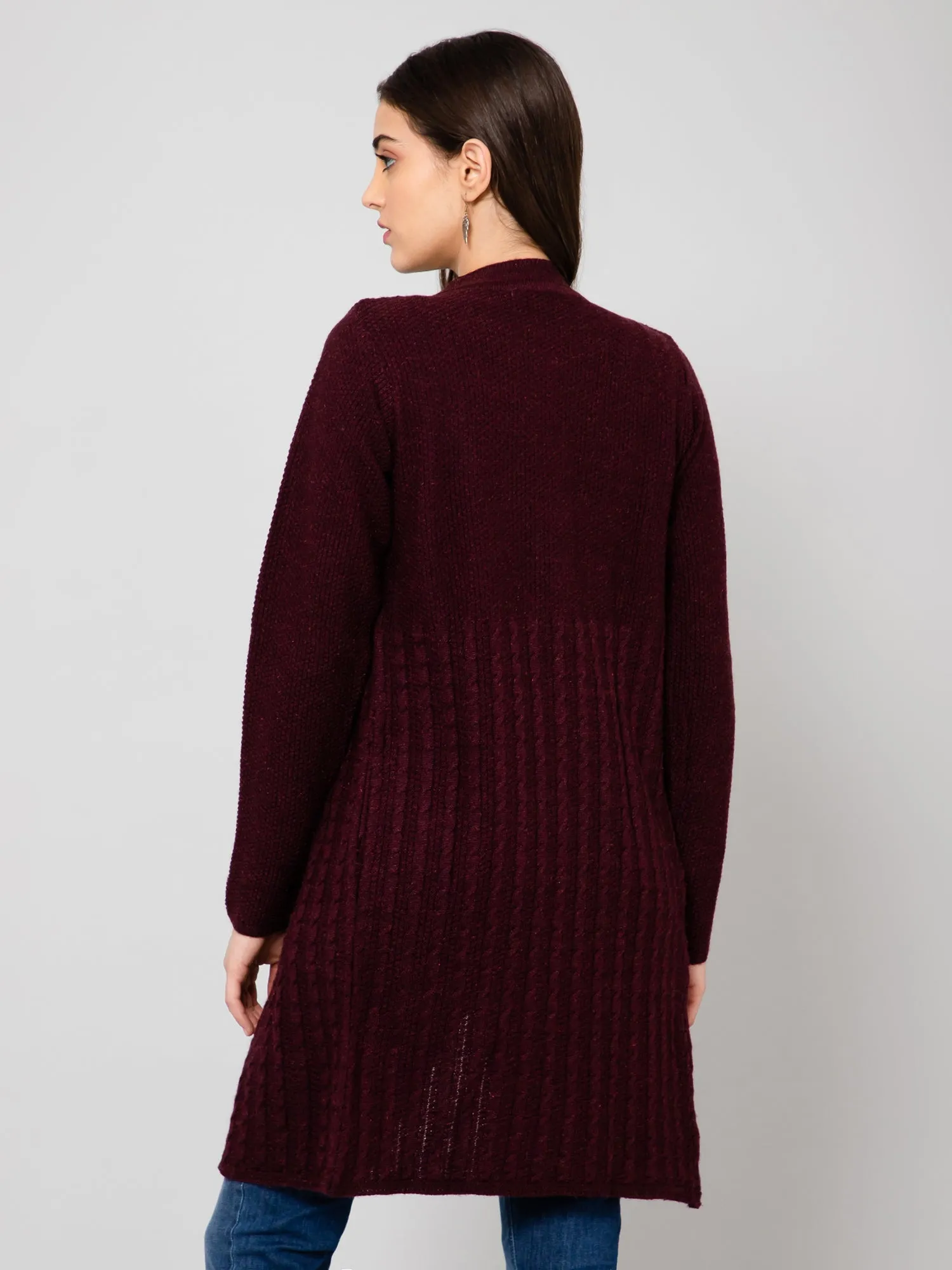 Women's Casual  Wine Round neck Cardigan Sweater