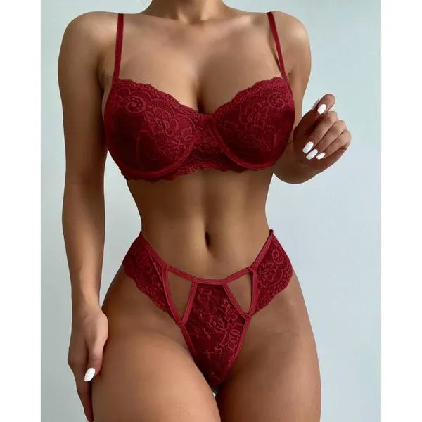 Women's Floral Lace Lingerie Sets Sexy Lace Bra and Panty Underwear Set