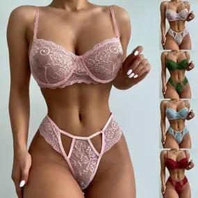 Women's Floral Lace Lingerie Sets Sexy Lace Bra and Panty Underwear Set