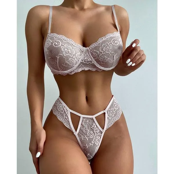 Women's Floral Lace Lingerie Sets Sexy Lace Bra and Panty Underwear Set