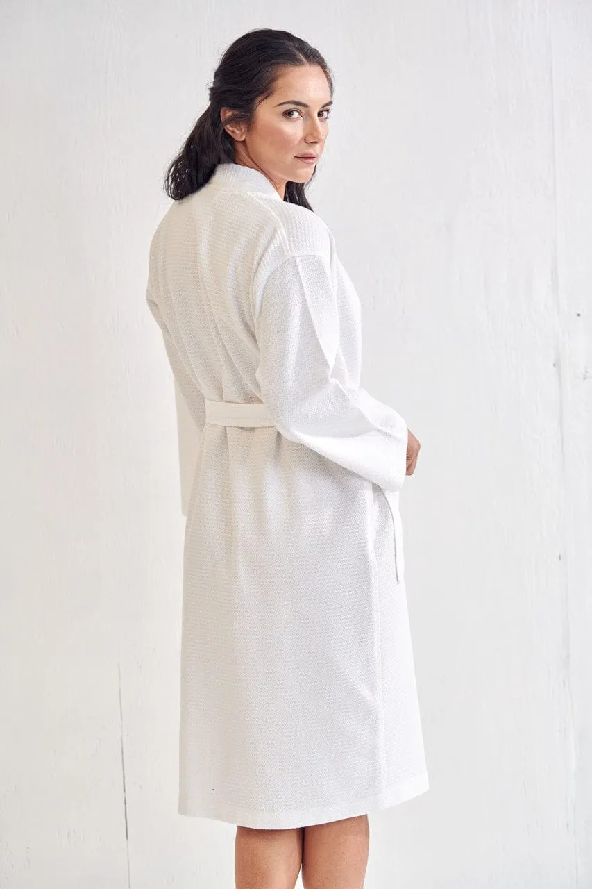 Women's Long Cotton Turkish Waffle Bathrobe, Kimono Style, Comfortable & Softness, Polyblend (White)