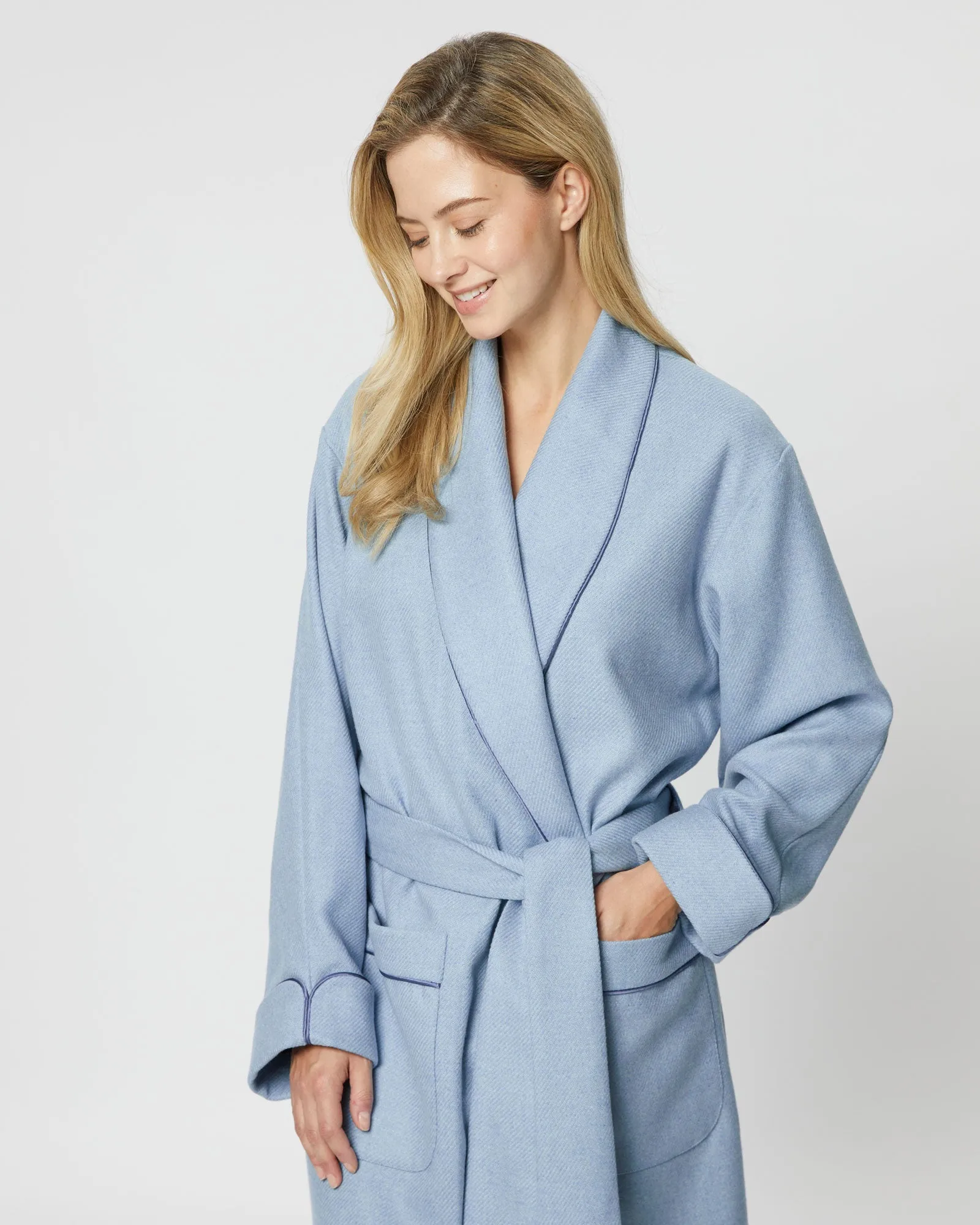 Women's Silk-Lined Wool Robe - Sky Blue